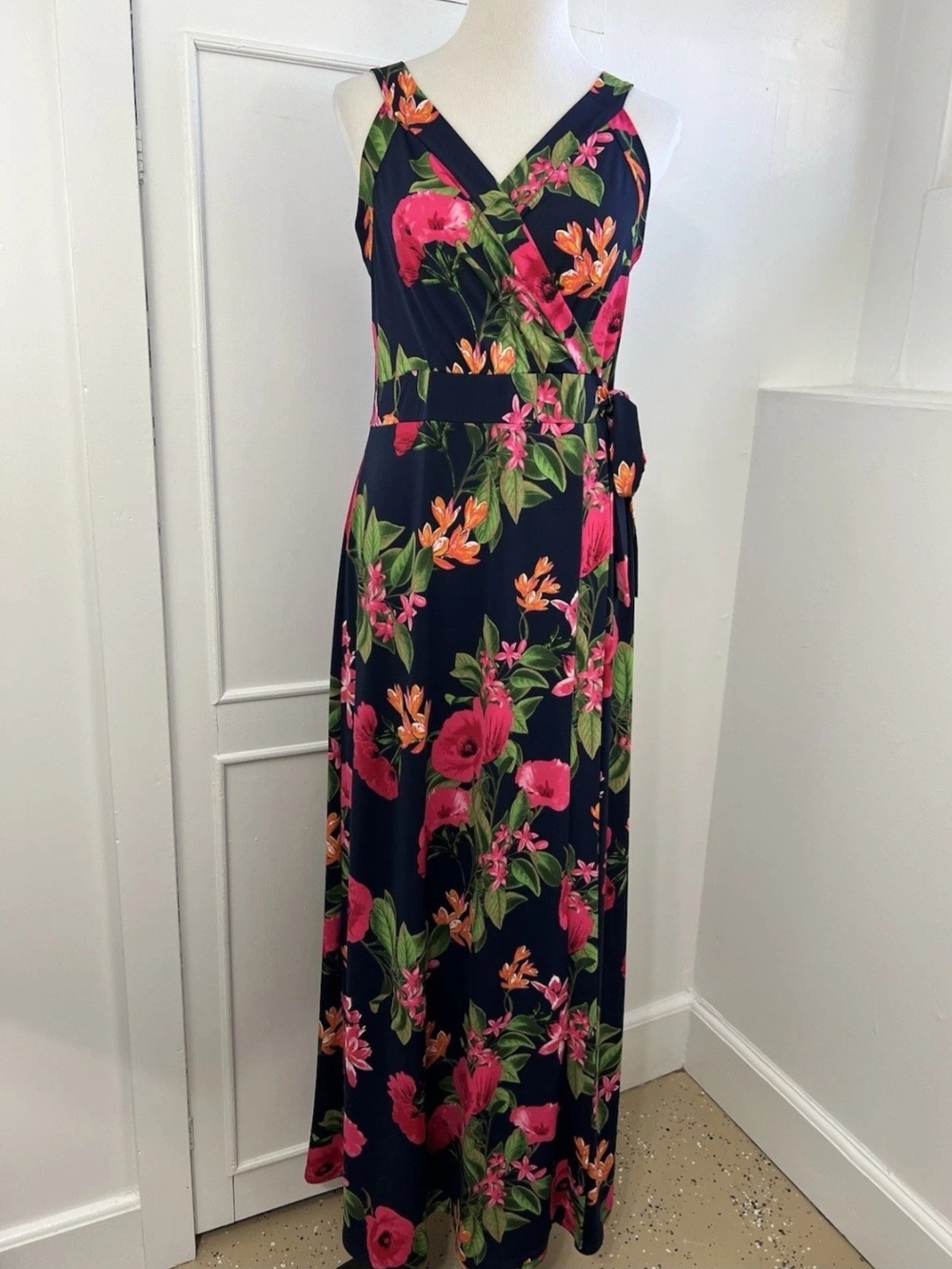 Market & Spruce Navy Floral Wrap Maxi Dress Sz M